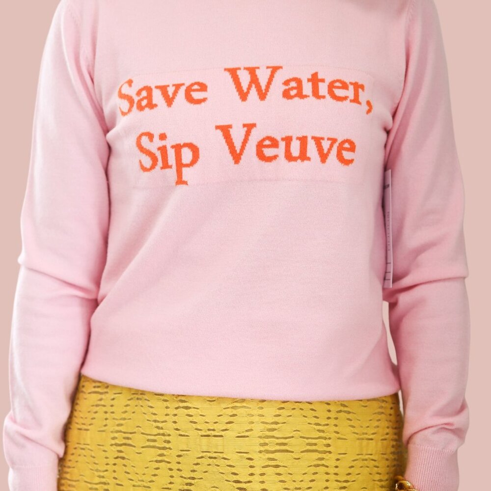 Luxury Sweater, 100 % Cotton, Save Water, Sip Veuve, Size Small, New With Tags